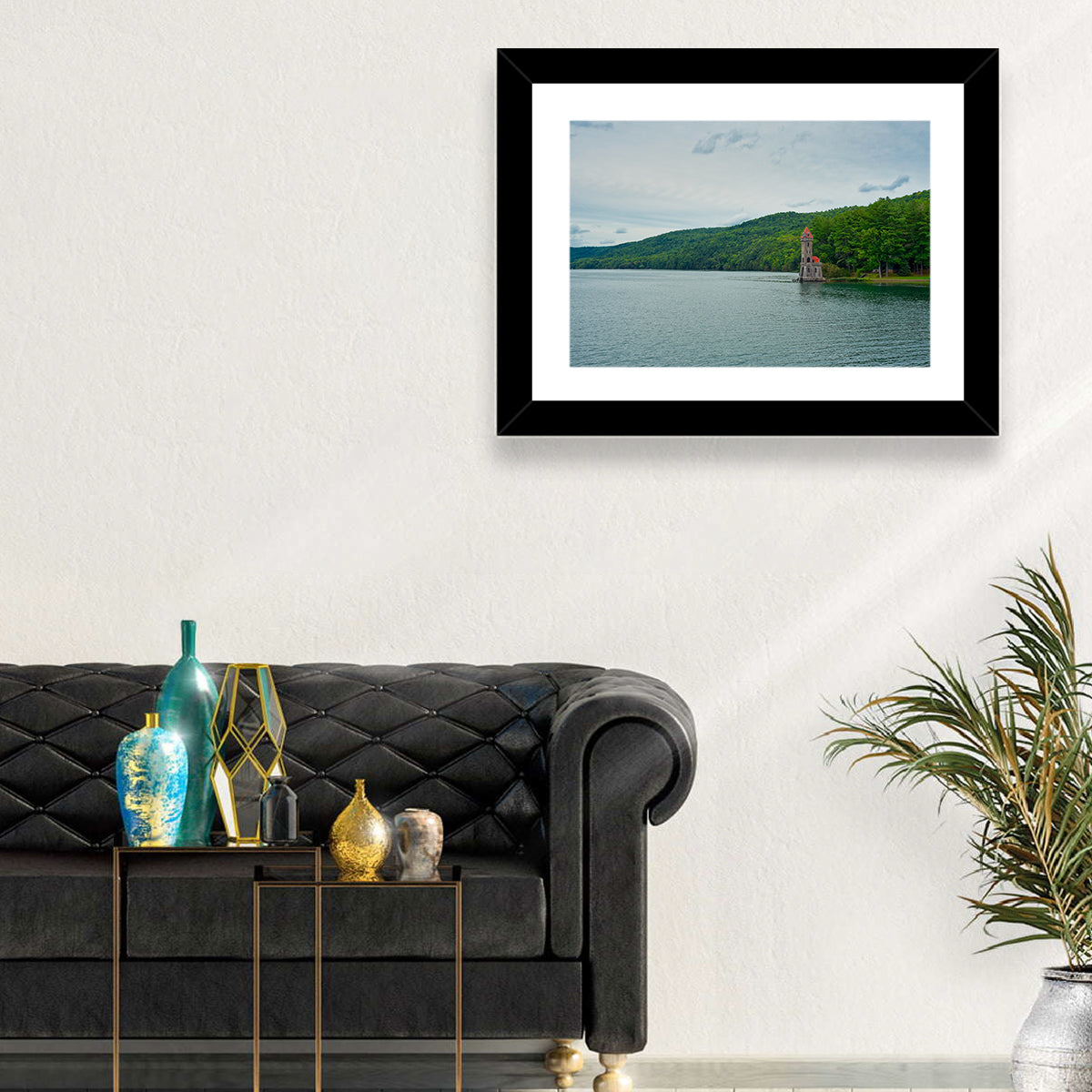 Otsego Lake View with Stone Tower Wall Art in a room, landscape