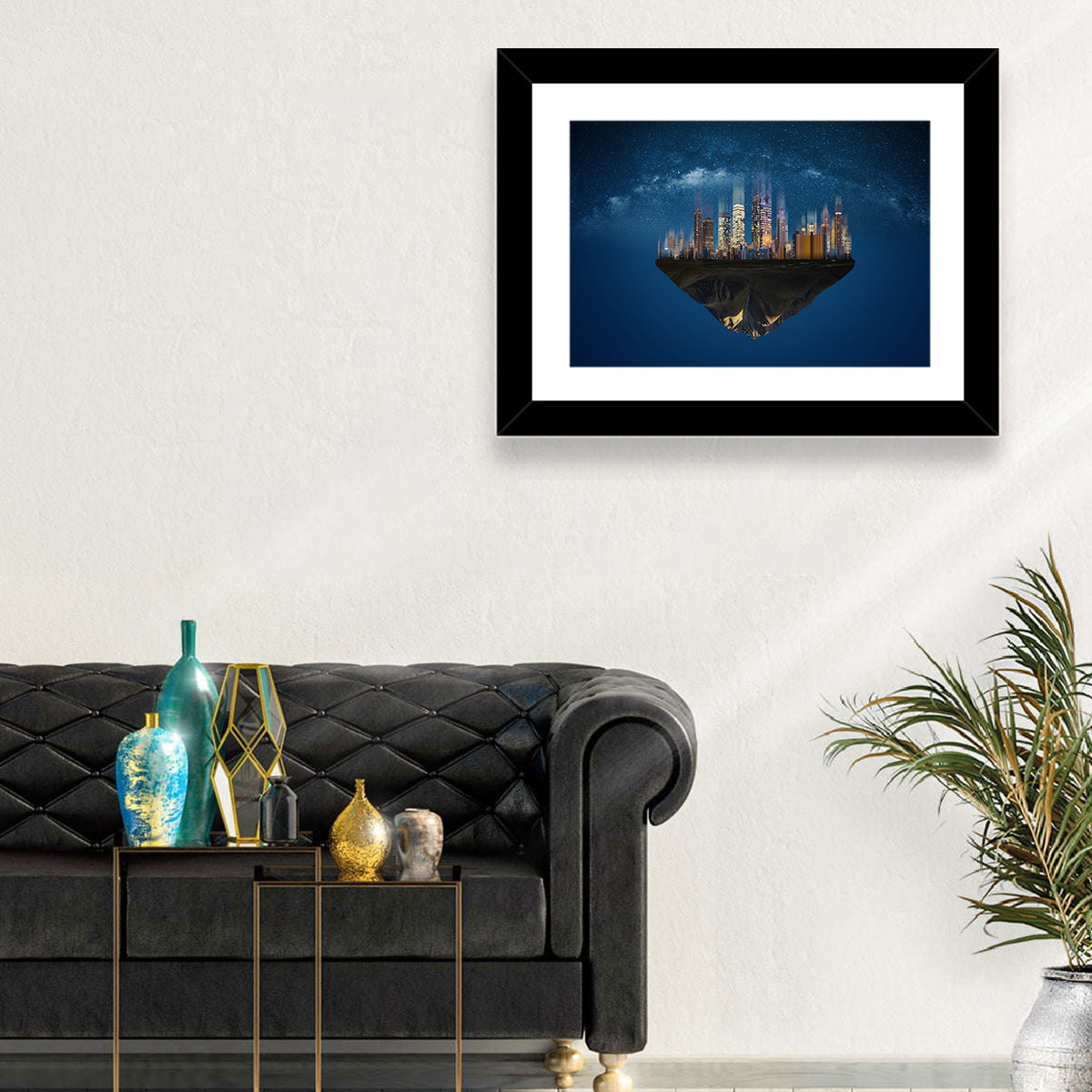Floating City Island Wall Art in a room, landscape