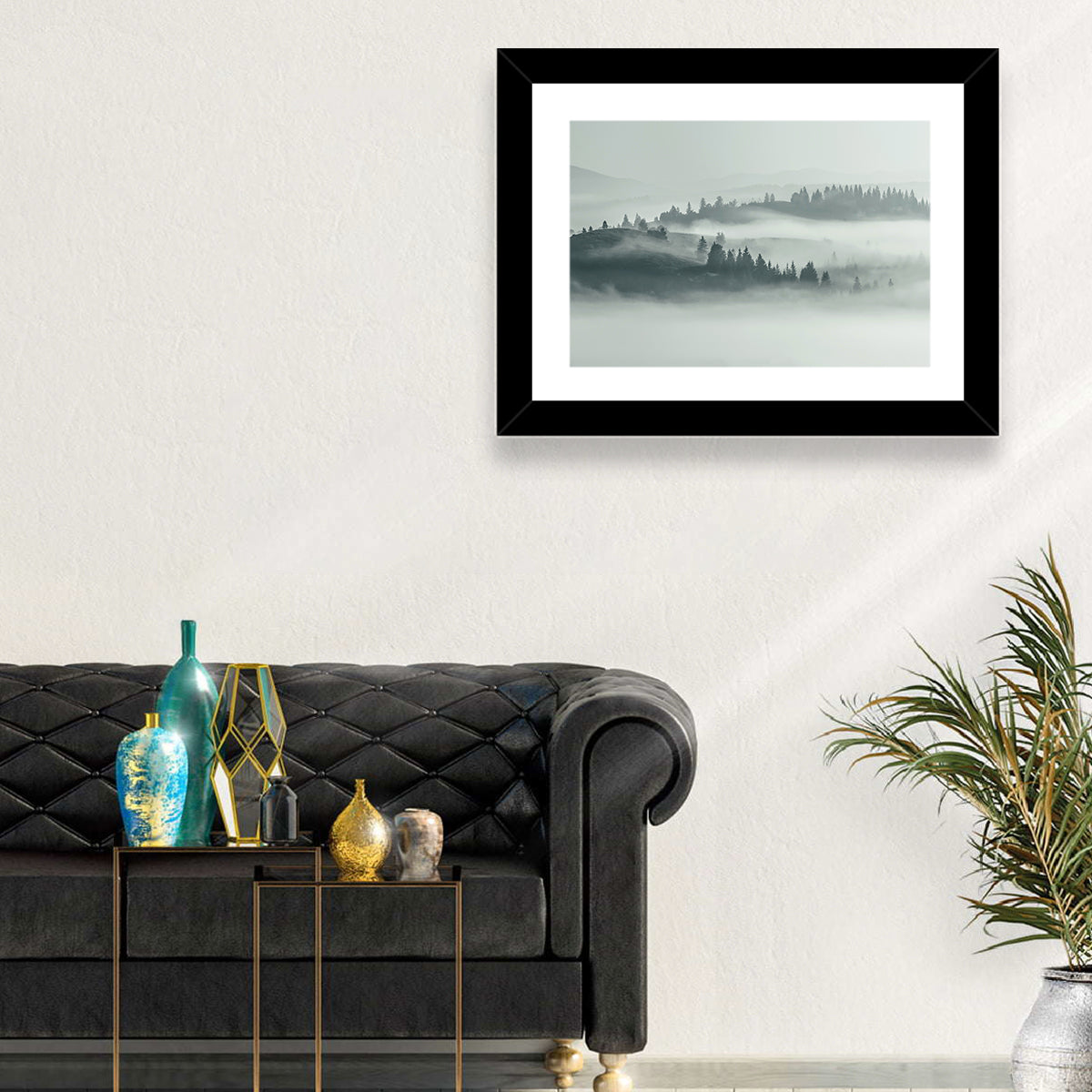 Carpathian Morning Mist Wall Art in a room, landscape