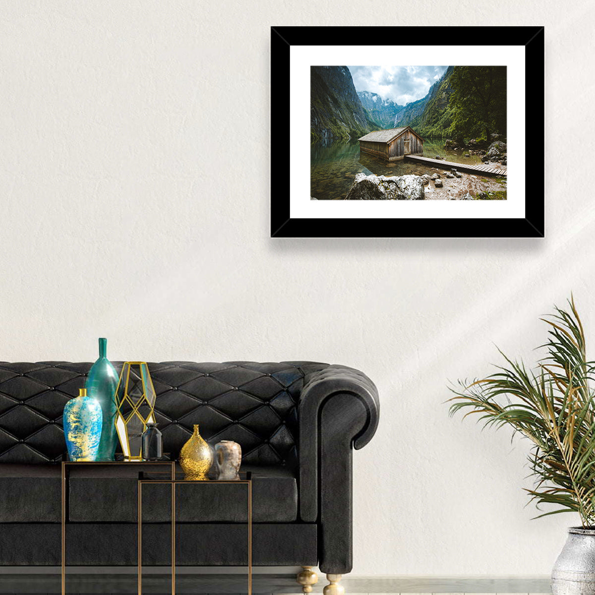 Cabin on Lake Obersee Wall Art in a room, landscape