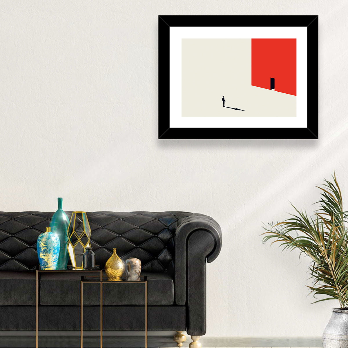 Solitary Figure with Red Door Wall Art in a room, landscape