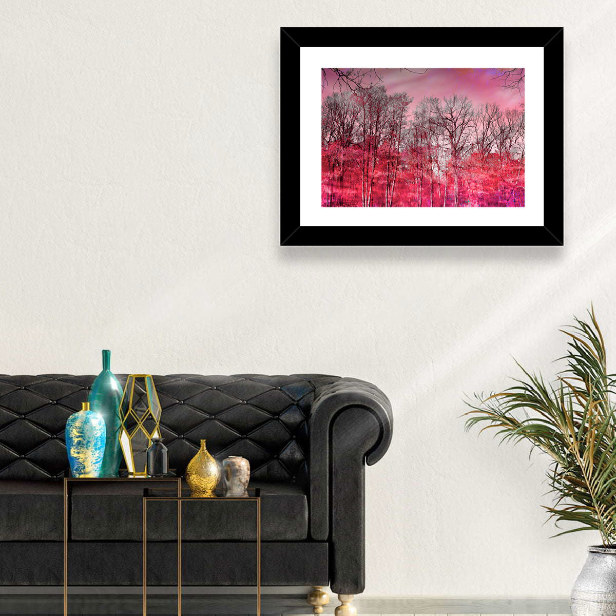Autumn Trees Reflection Wall Art in a room, landscape