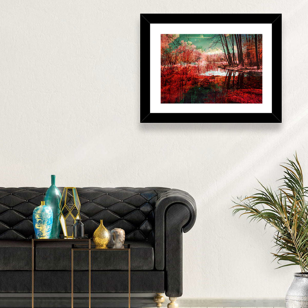 Red Forest Reflection Wall Art