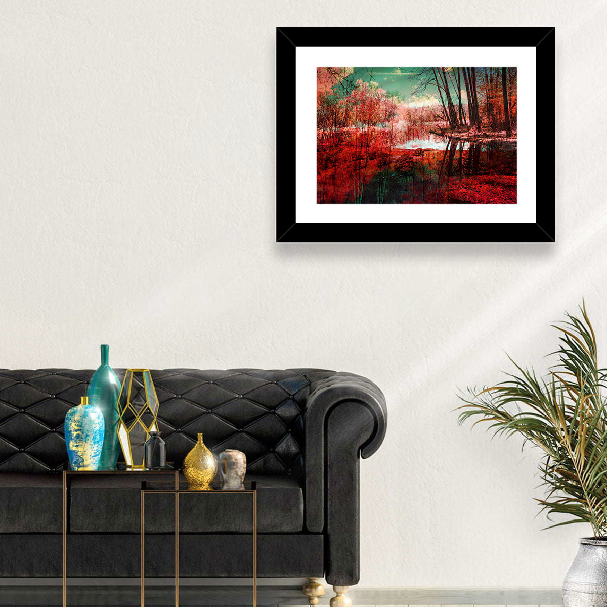 Red Forest Reflection Wall Art