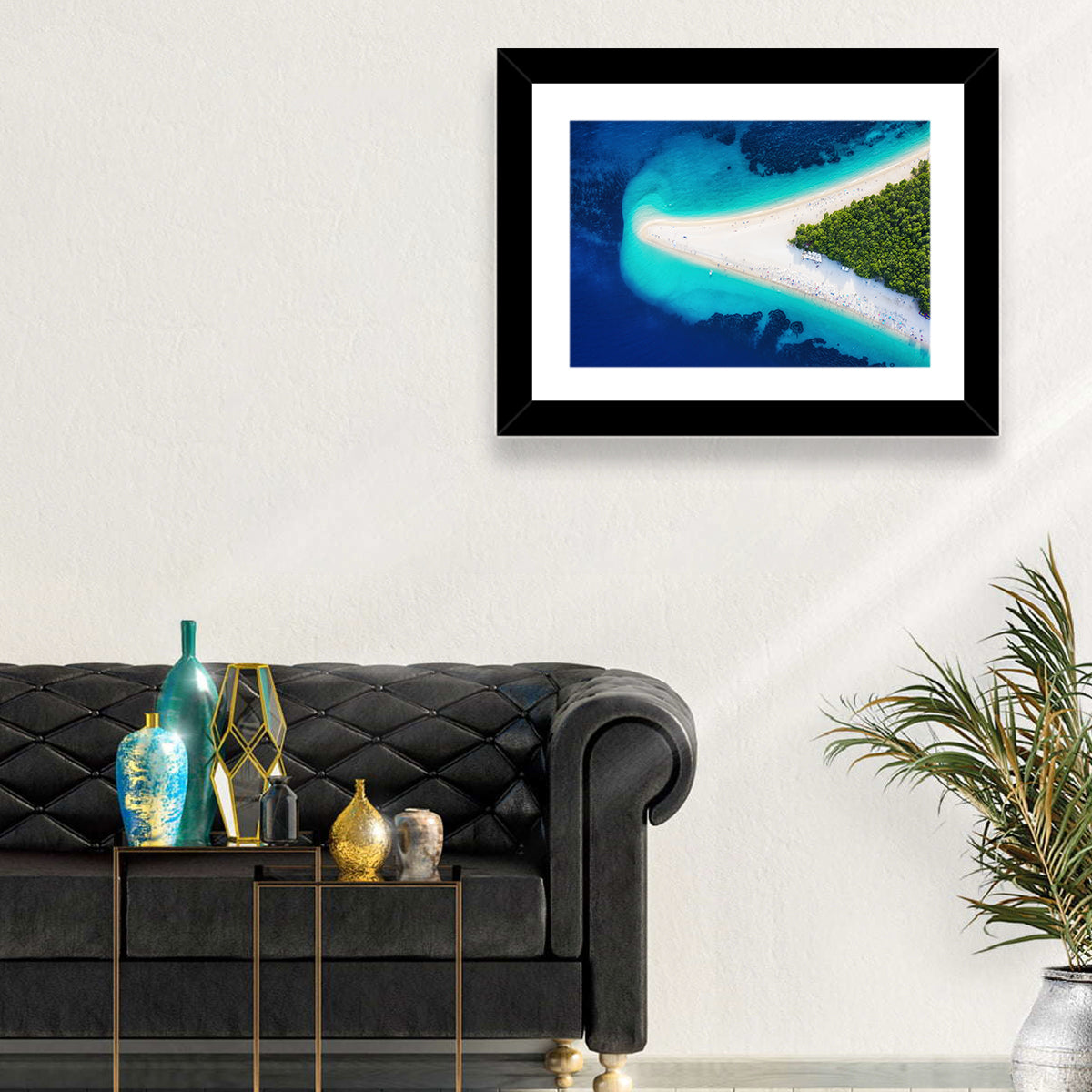 Zlatni Rat Beach Aerial Coast Wall Art in a room, landscape