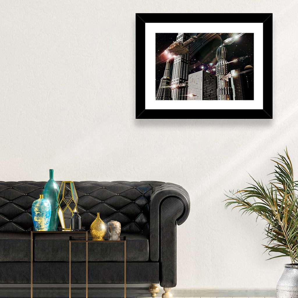 Ringed Planet Cityscape Wall Art