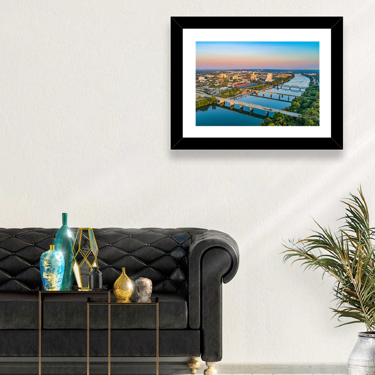 Augusta Savannah River Skyline Wall Art in a room, landscape