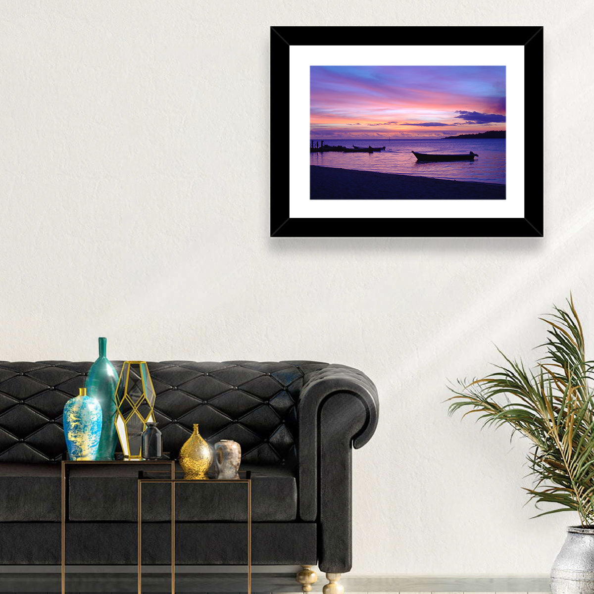 Malolo Island Sunset with Moored Boats Wall Art