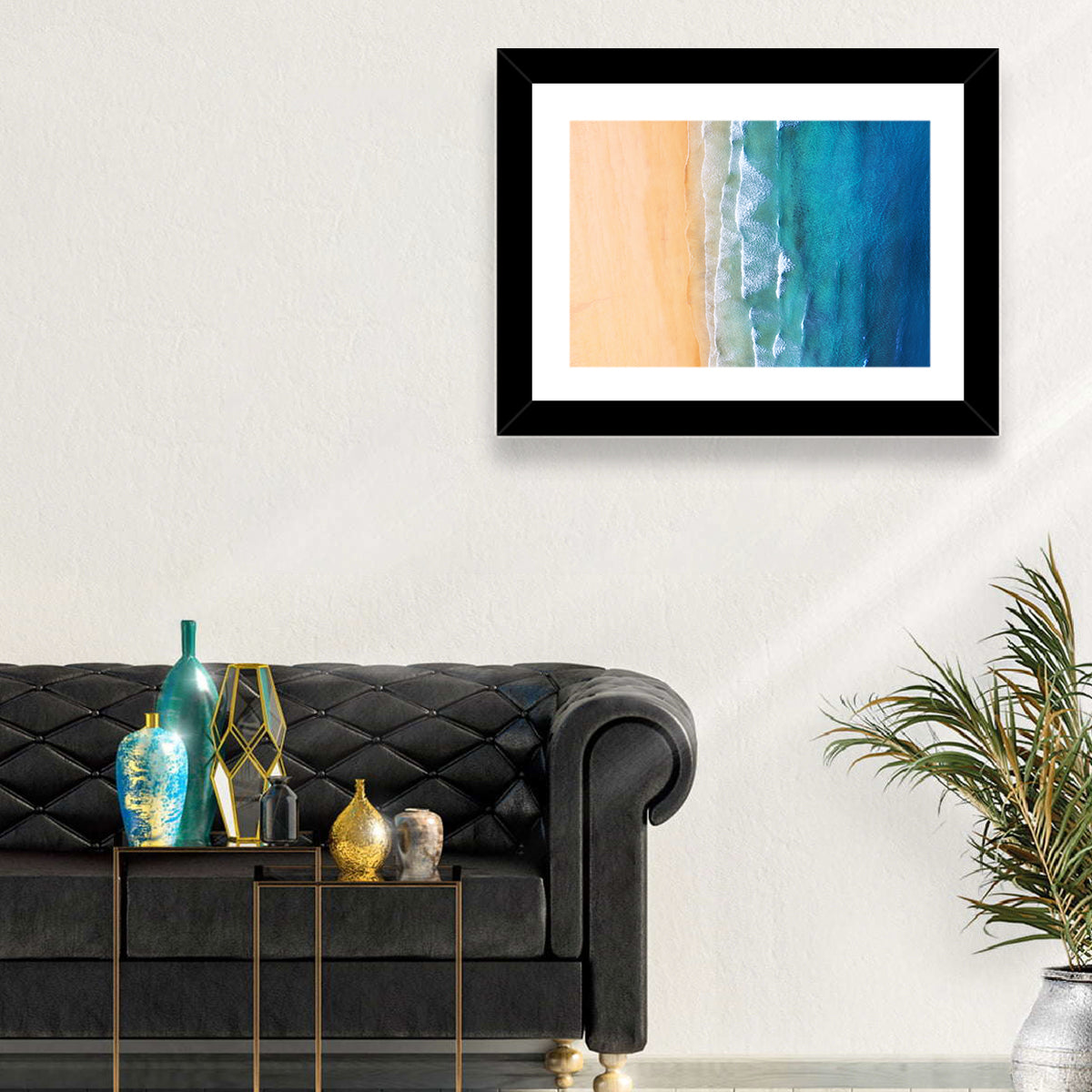 Aerial Iceland Coastline Wall Art in a room, landscape