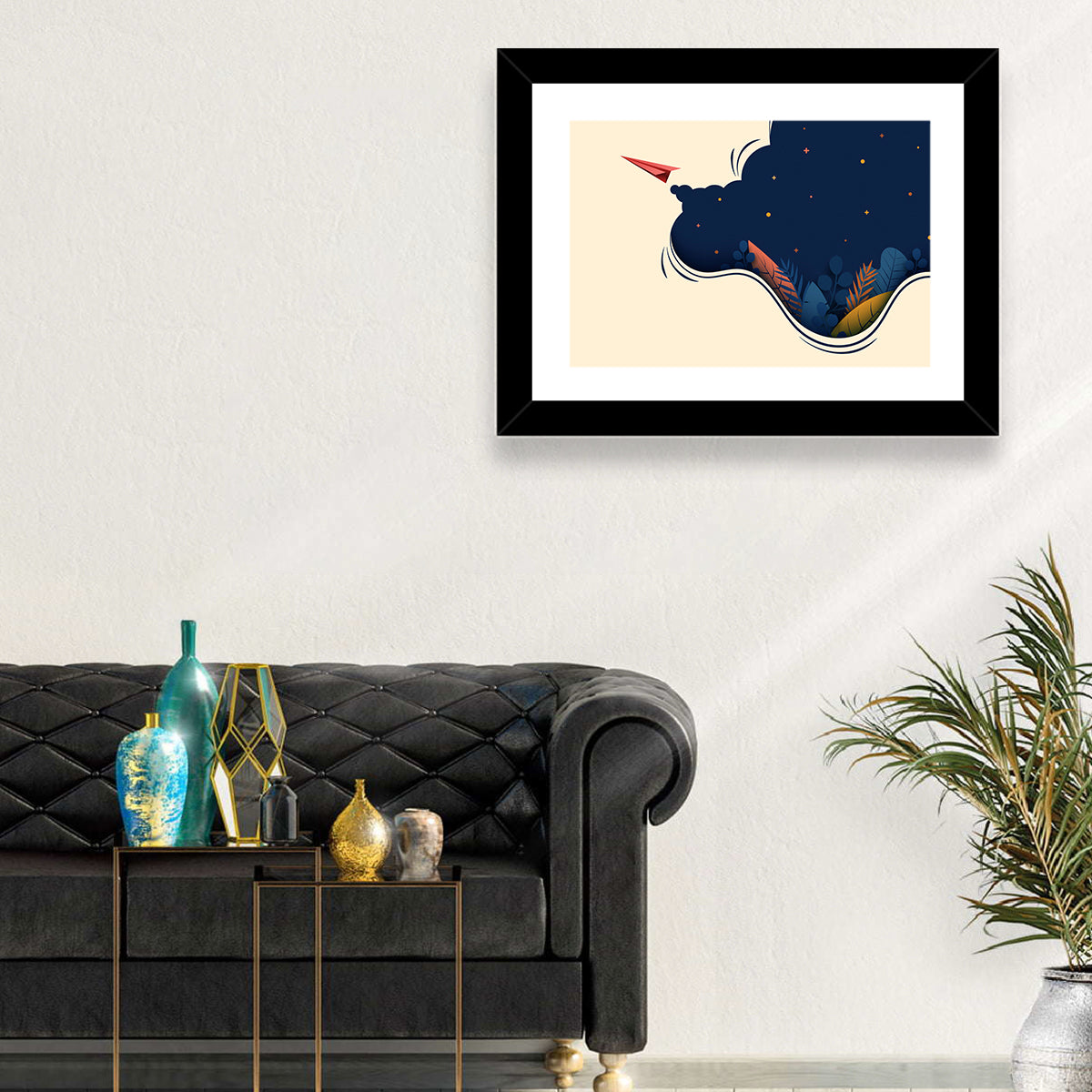 Paper Airplane in Flight Wall Art in a room, landscape