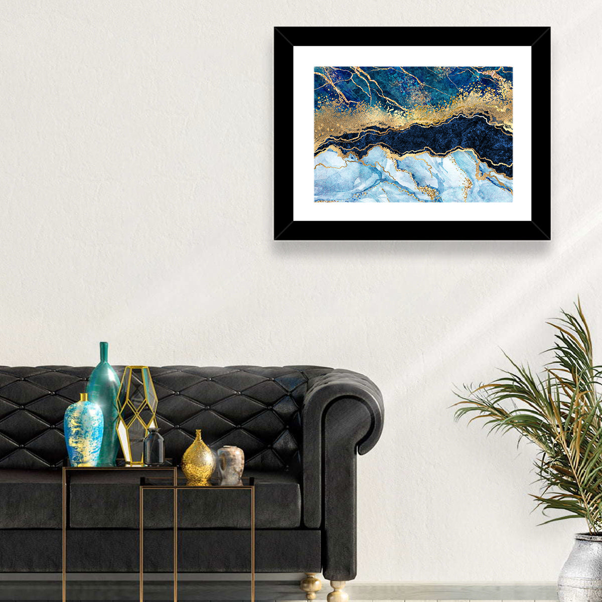 Navy Blue Marble with Gold Veins Wall Art