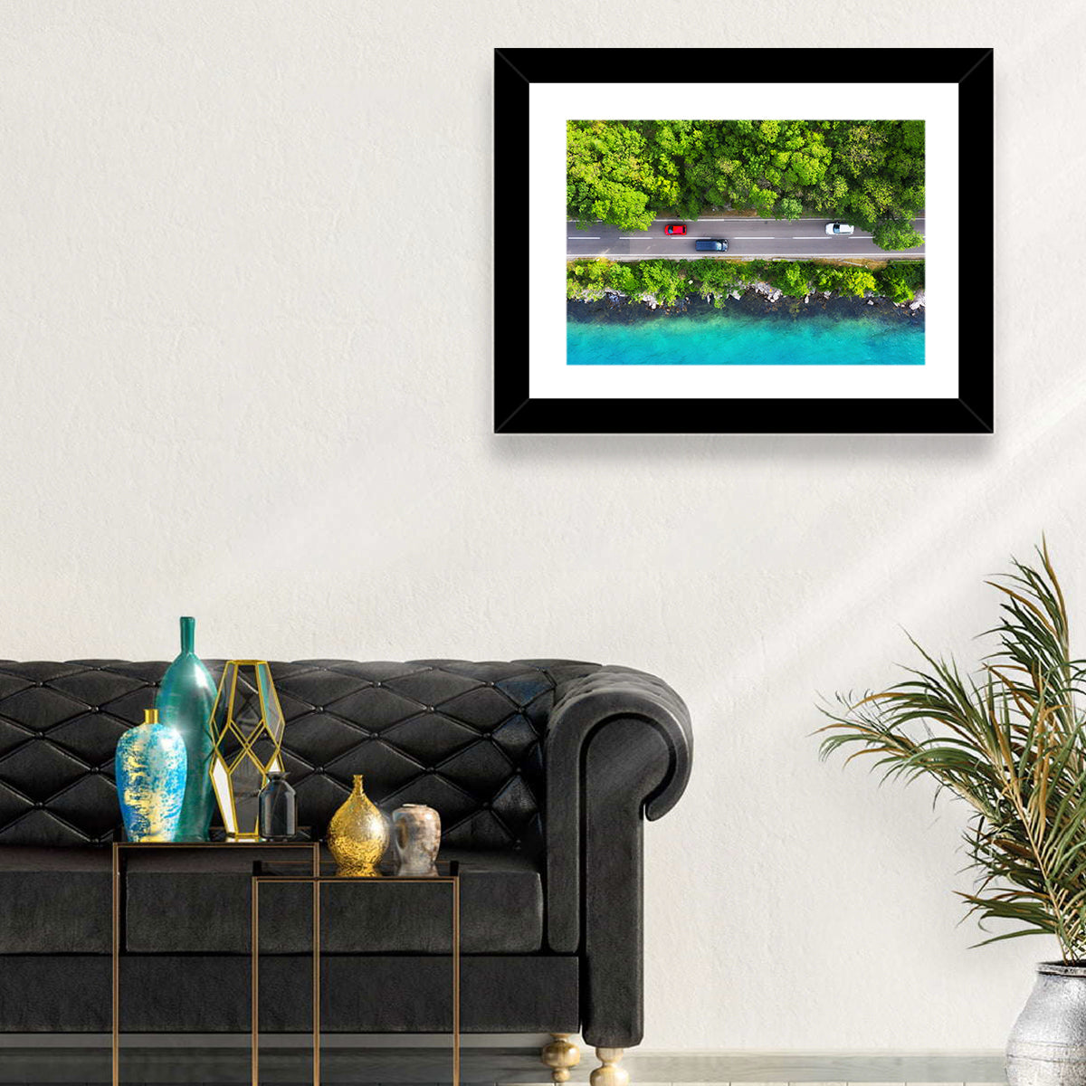 Sea Coast Highway Wall Art in a room, landscape