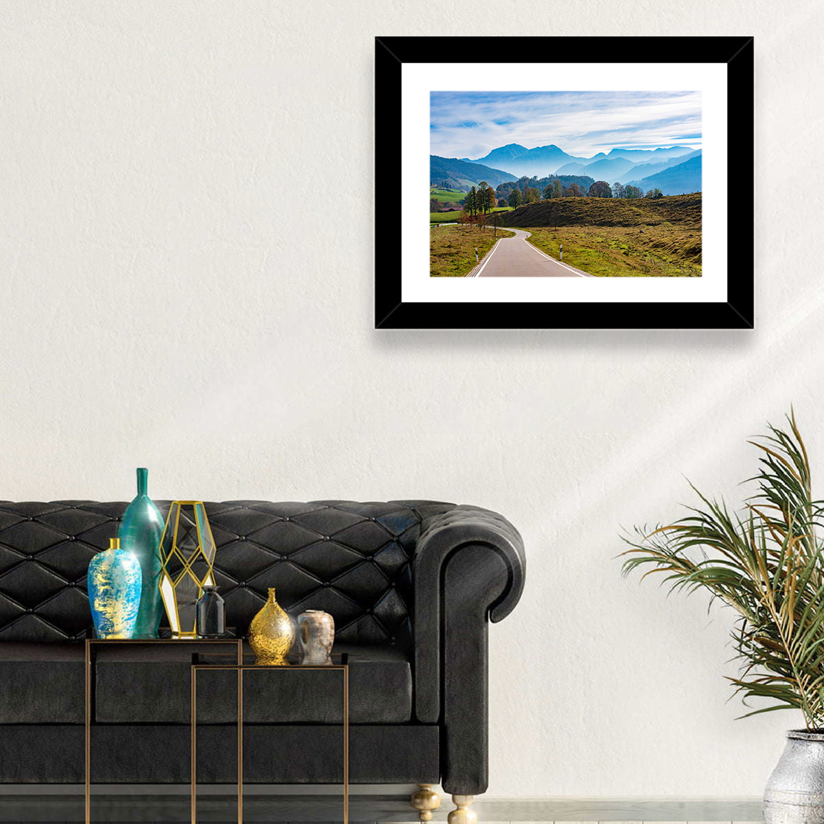 Bavarian Mountain Valley Wall Art in a room, landscape