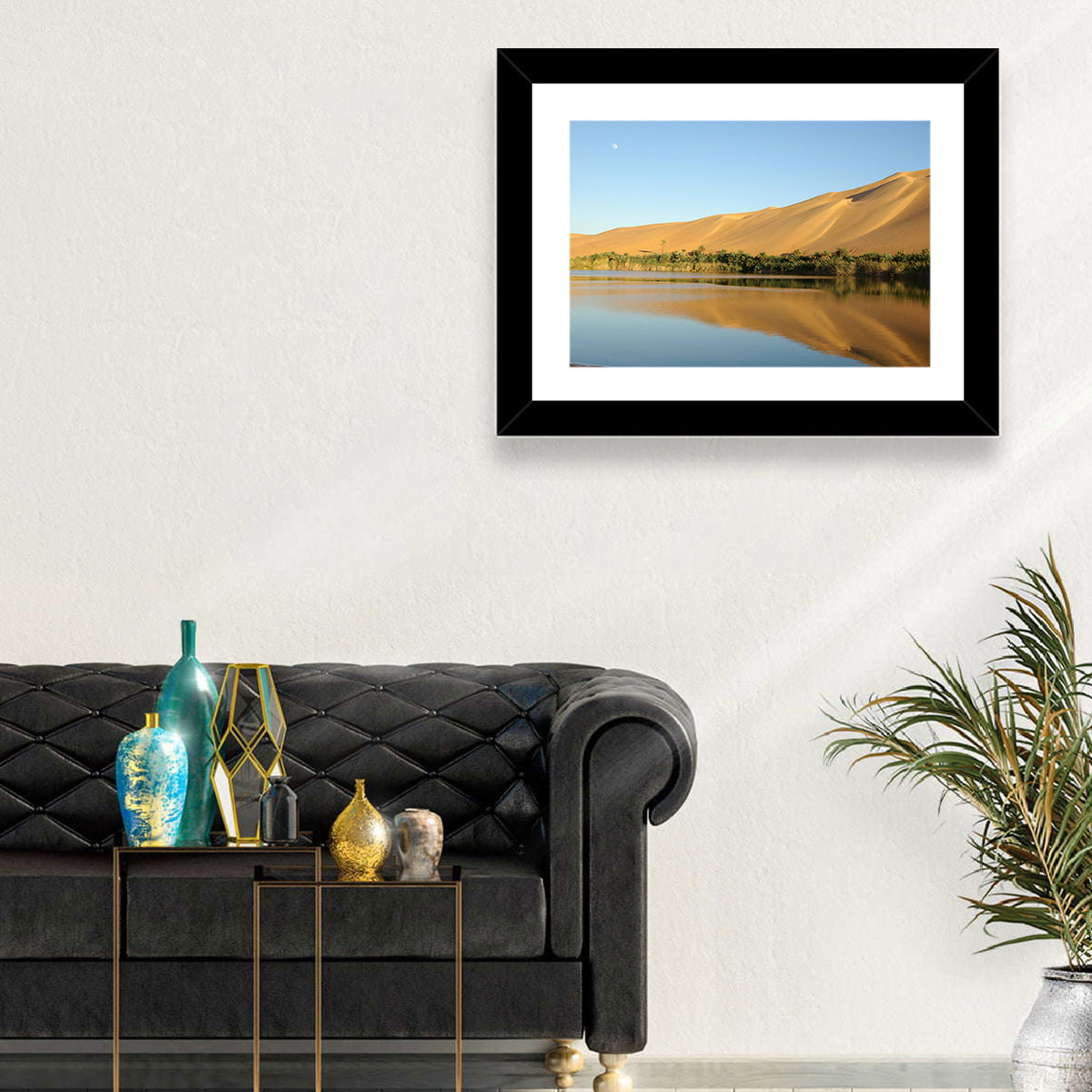 Desert Oasis Reflection Wall Art in a room, landscape