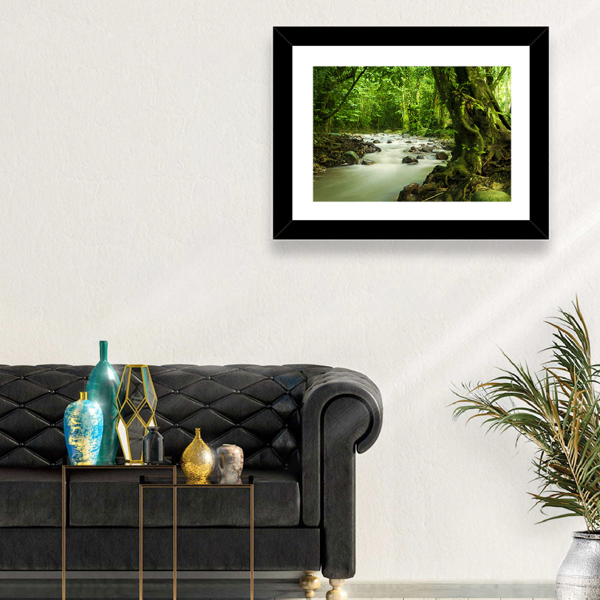 Emerald Rainforest River Wall Art in a room, landscape
