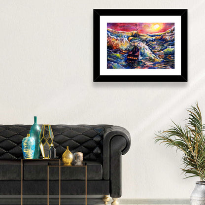 Stormy Sunset Sailing Ship Wall Art