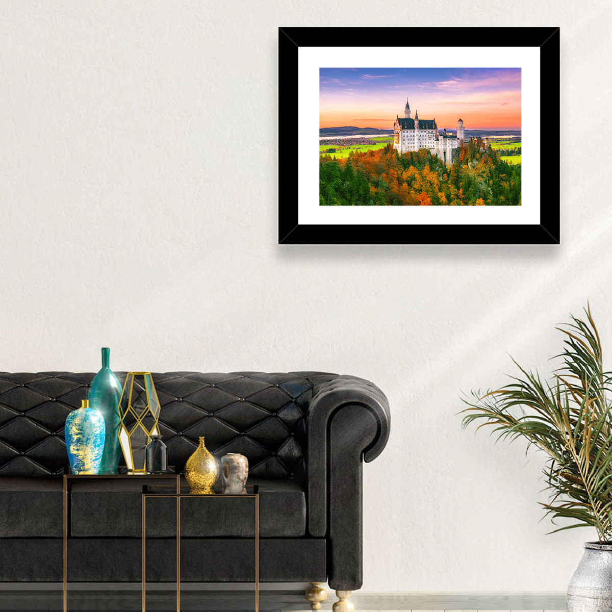 Neuschwanstein Castle at Autumn Sunset Wall Art in a room, landscape
