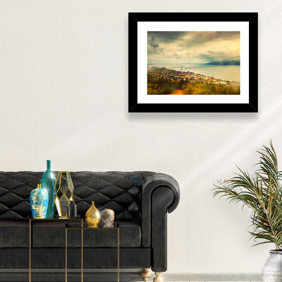 Astoria-megler Bridge Cityscape Wall Art in a room, landscape