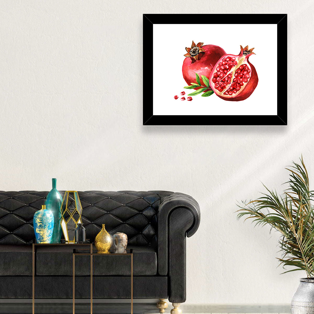 Fresh Pomegranate Watercolor Wall Art in a room, landscape