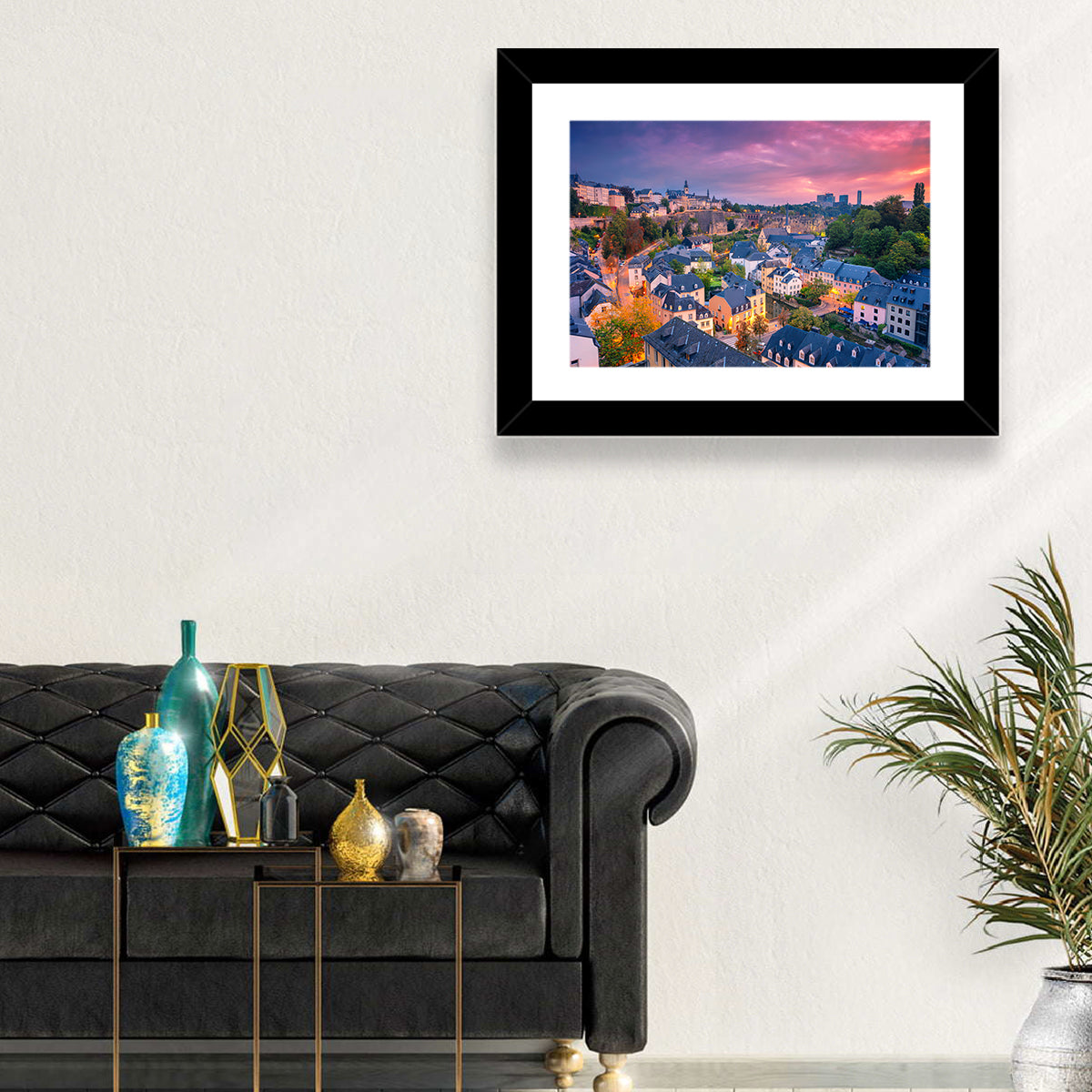 Luxembourg Grund at Dusk Wall Art in a room, landscape