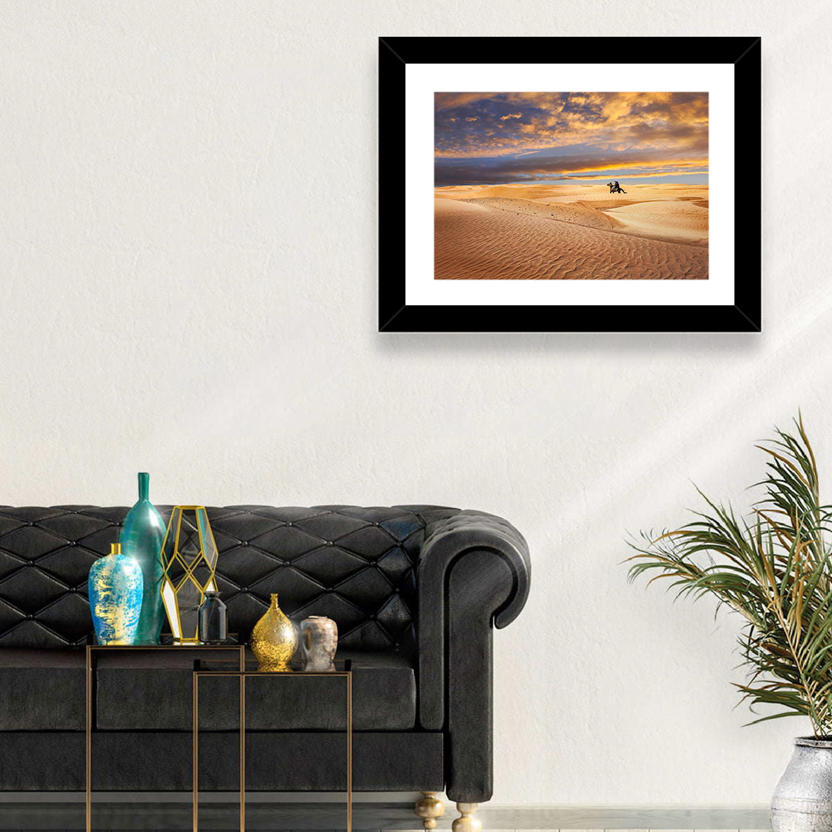 Sahara Camel Rider at Sunset Wall Art in a room, landscape