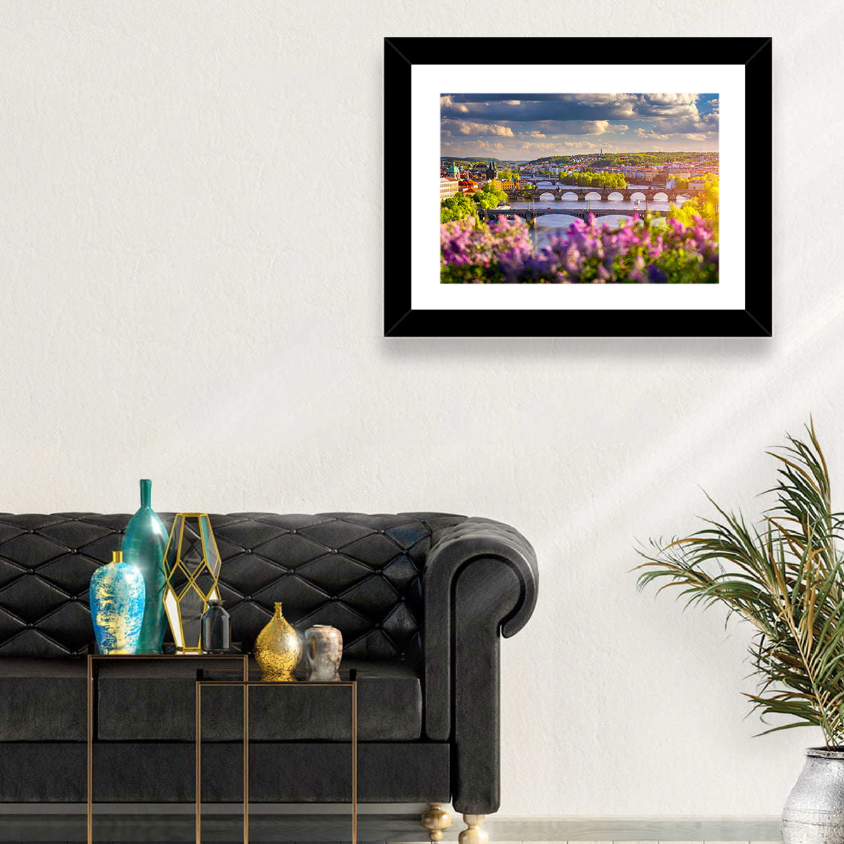 Prague Vltava Bridges in Spring Light Wall Art in a room, landscape
