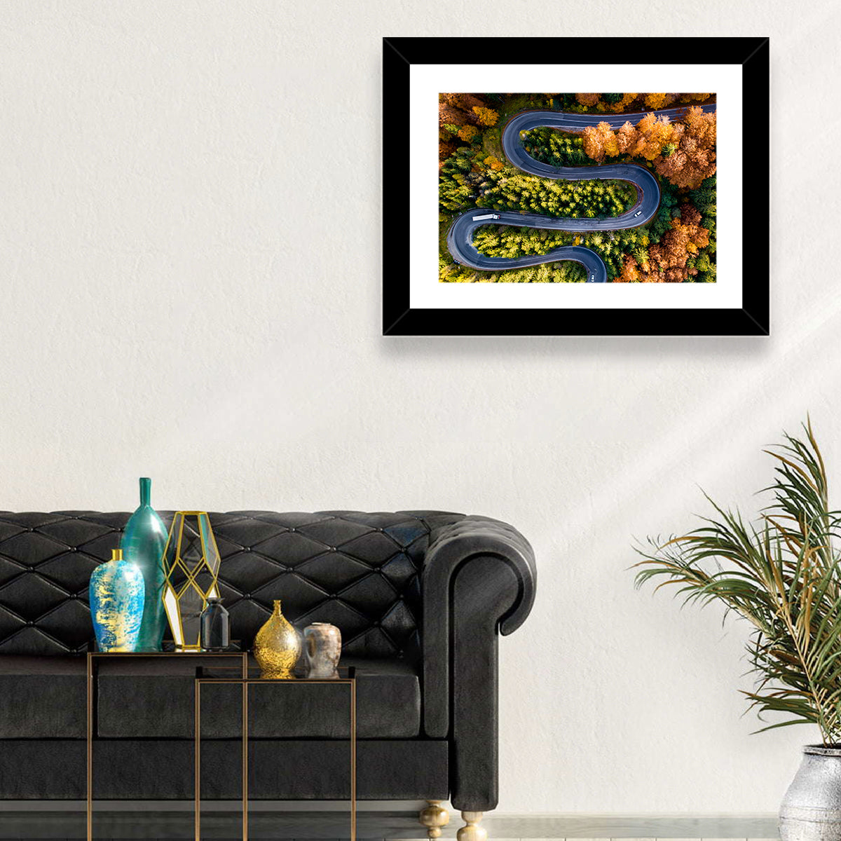 Serpentine Forest Road Wall Art in a room, landscape