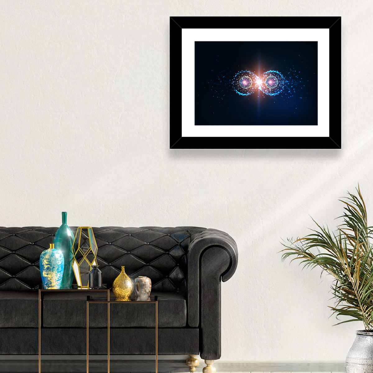 Polygonal Infinity Loop Wall Art in a room, landscape