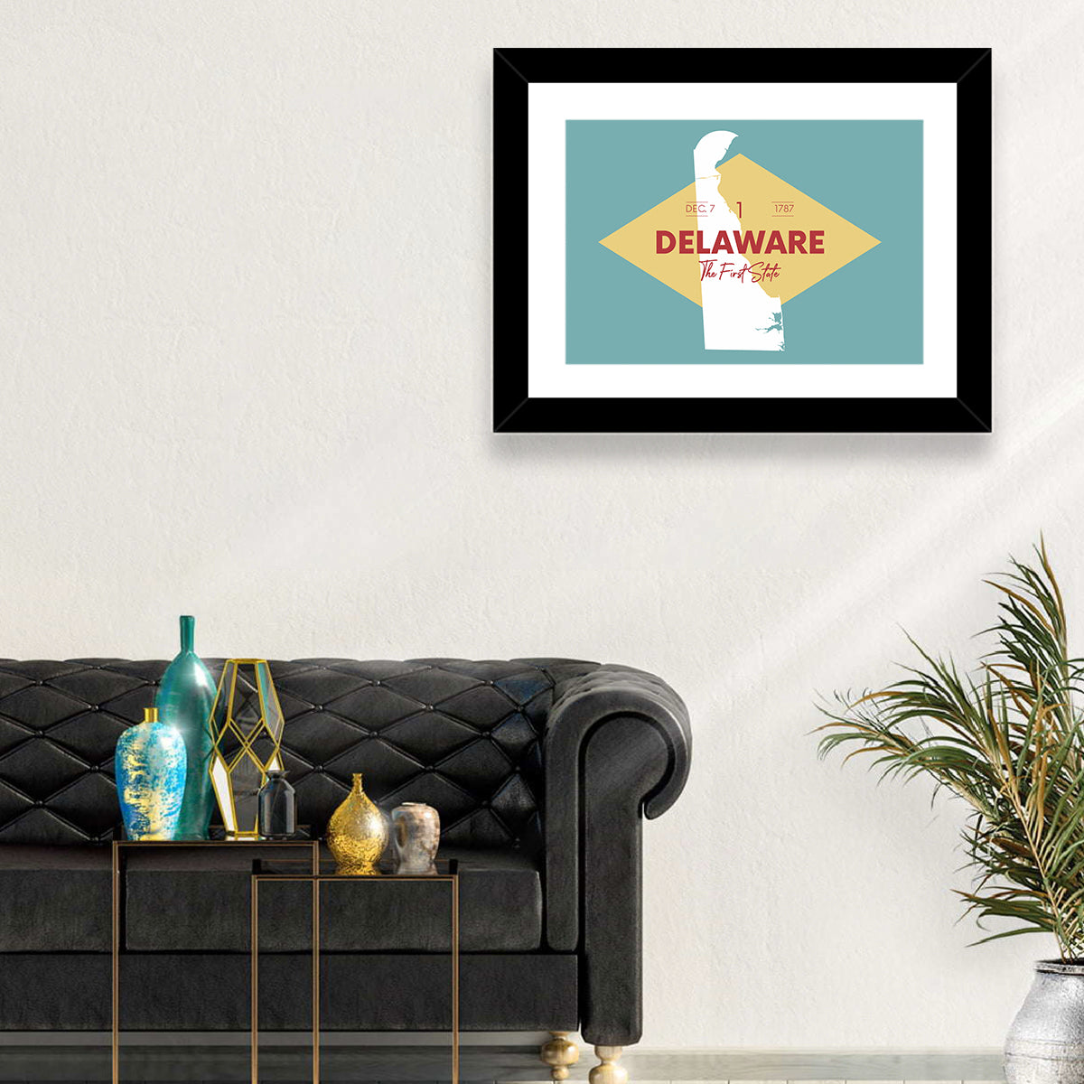 Delaware State Map Graphic Wall Art in a room, landscape