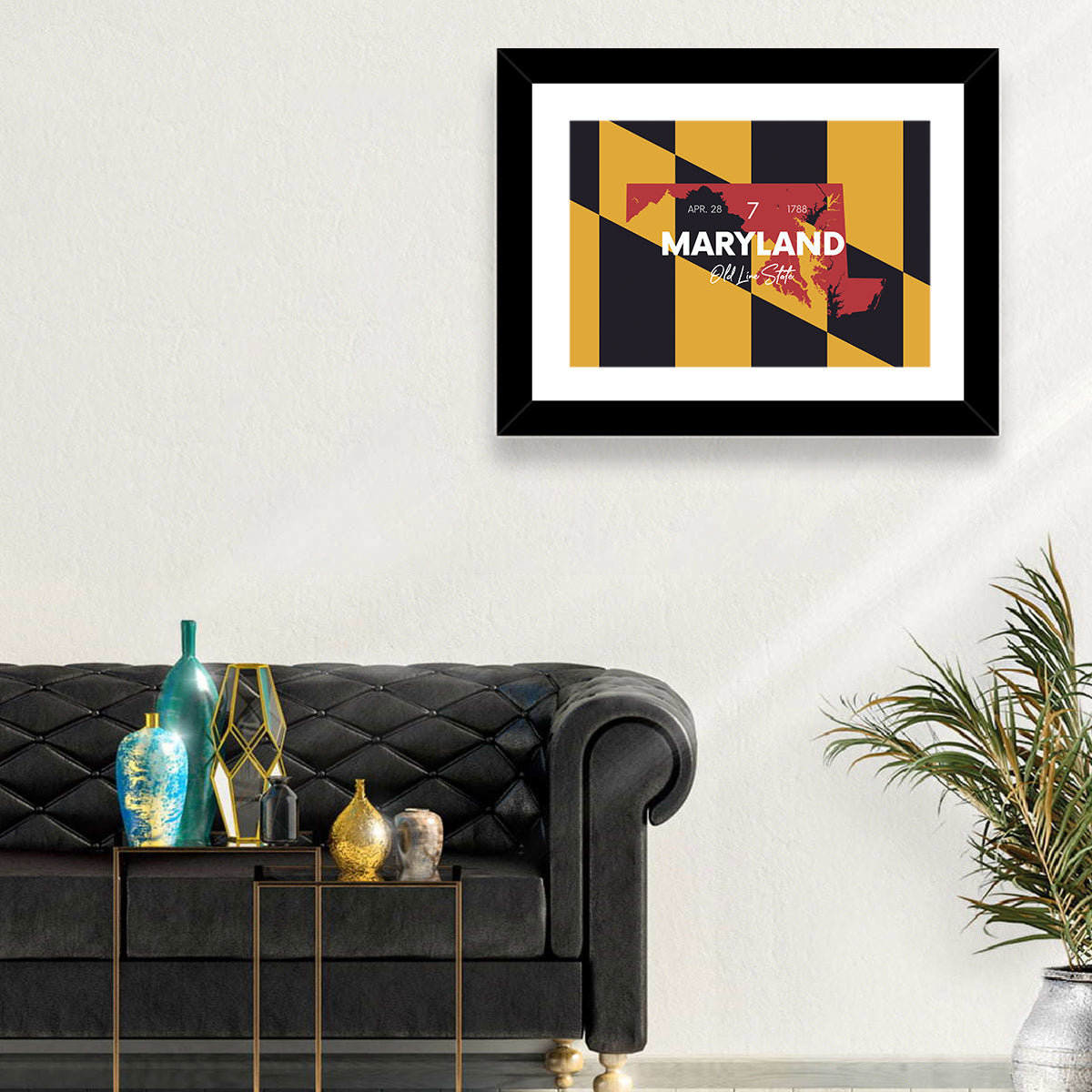 Maryland Flag Map Wall Art in a room, landscape