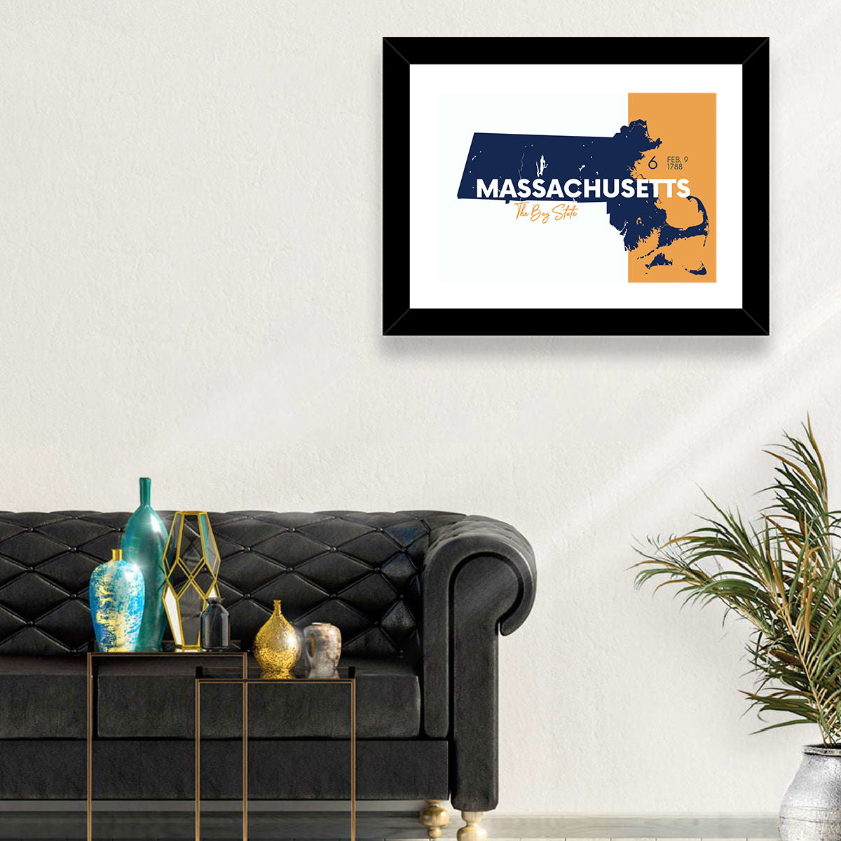 Massachusetts State Map Wall Art