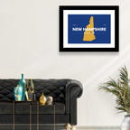 New Hampshire State Map, Blue and Gold Wall Art