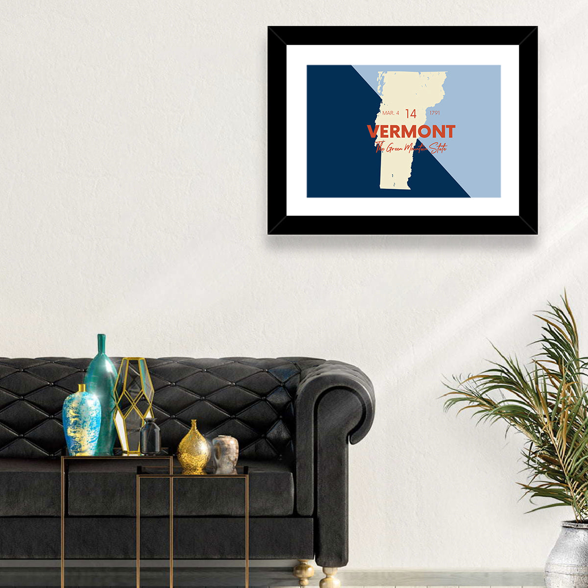 Vermont Map, Green Mountain State Wall Art in a room, landscape