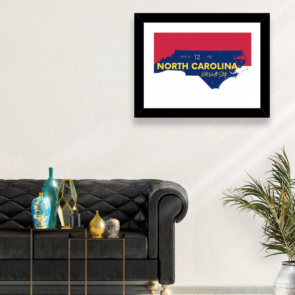 North Carolina Typographic Map Wall Art