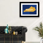 Blue and Gold Kentucky Map Wall Art