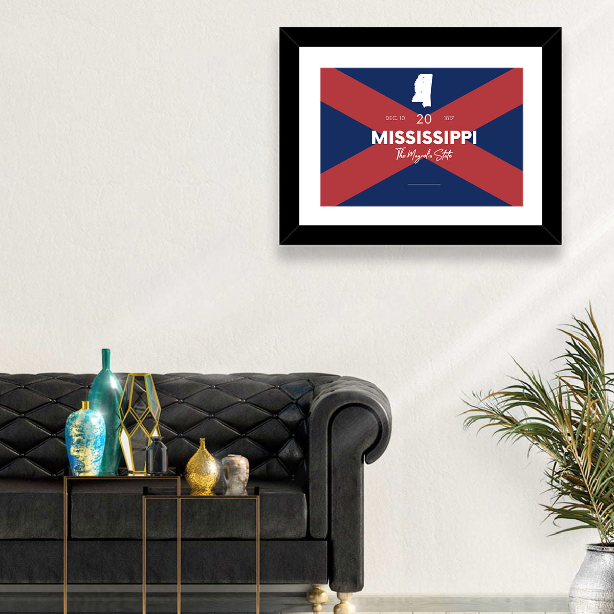 Mississippi Map, the Magnolia State Wall Art in a room, landscape