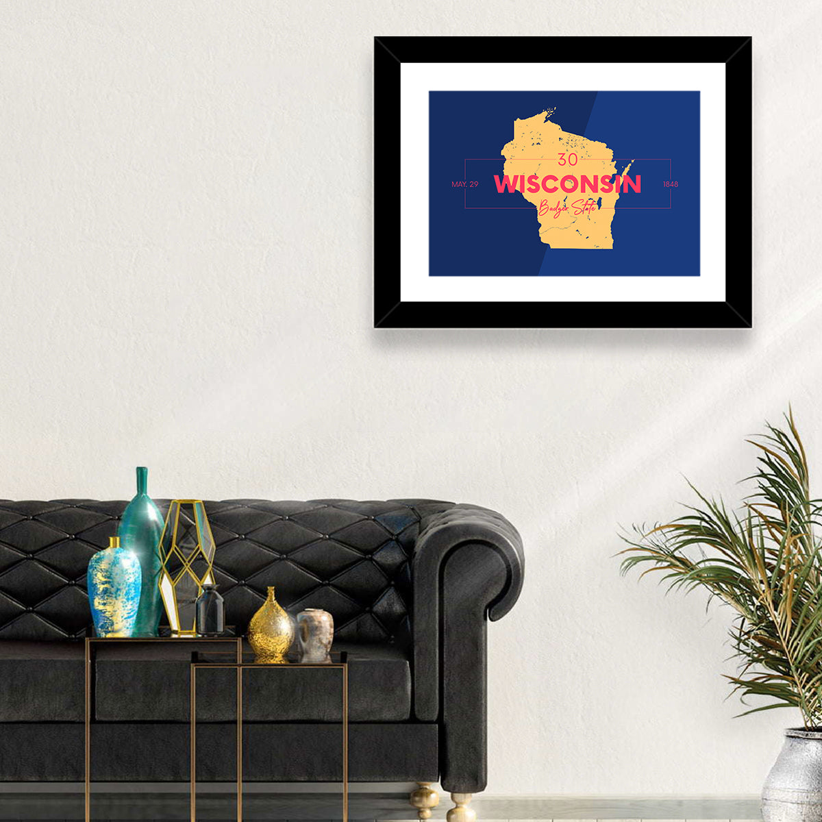Badger State Map Wall Art in a room, landscape