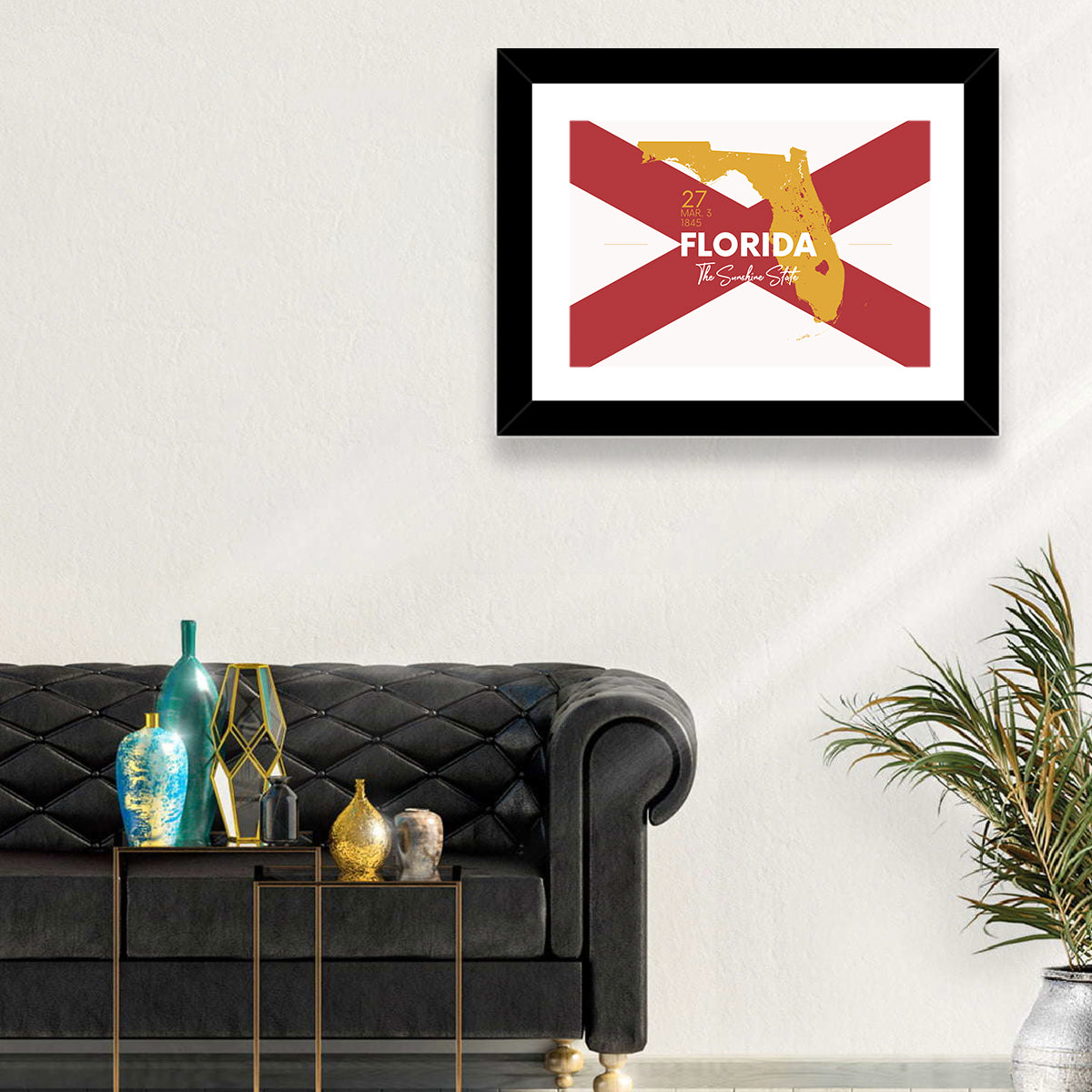 Florida Gold Map Graphic Wall Art