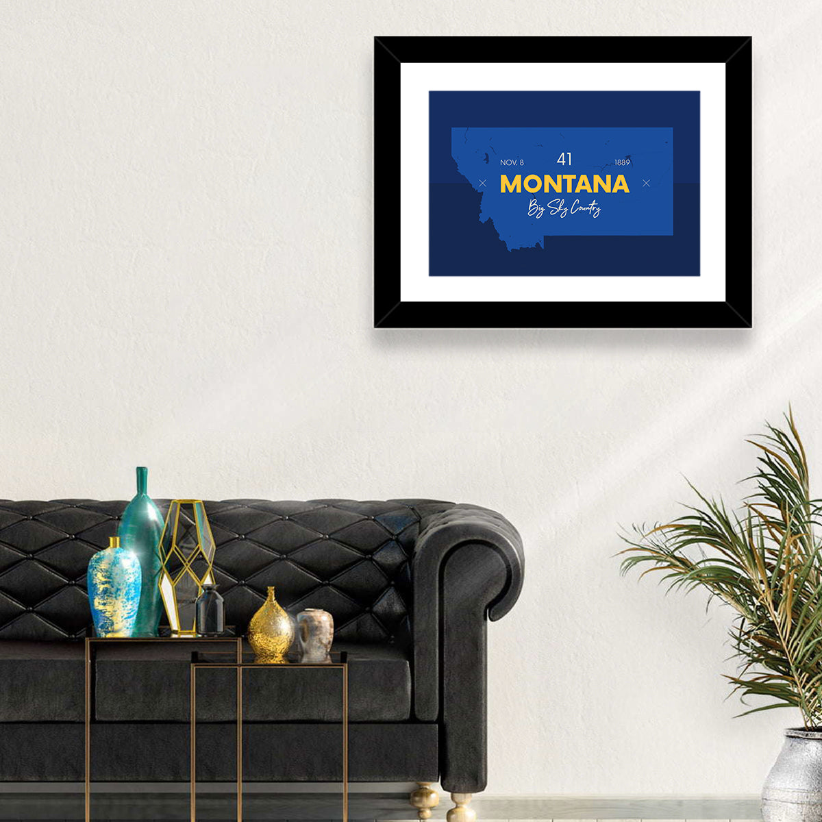 Montana Map Typography Big Sky Country Wall Art in a room, landscape