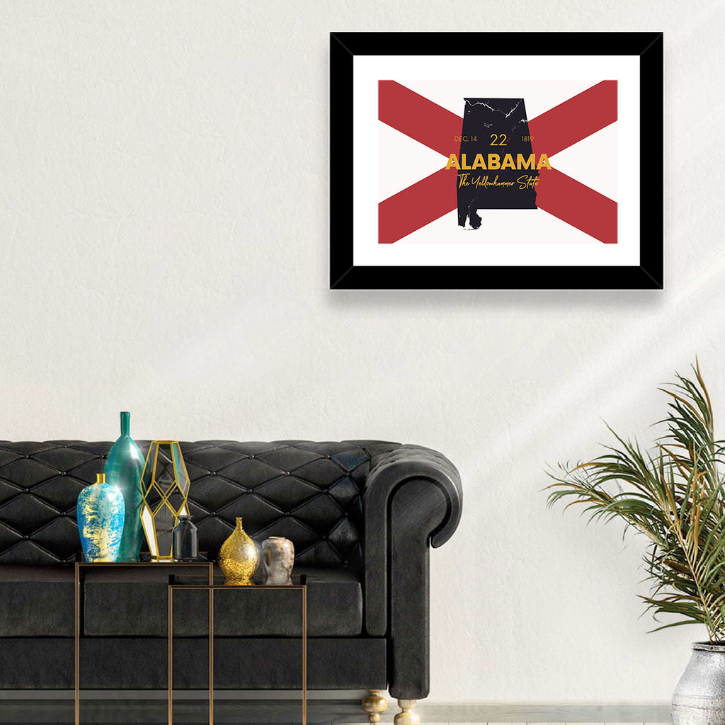 Alabama Map Over State Flag Wall Art