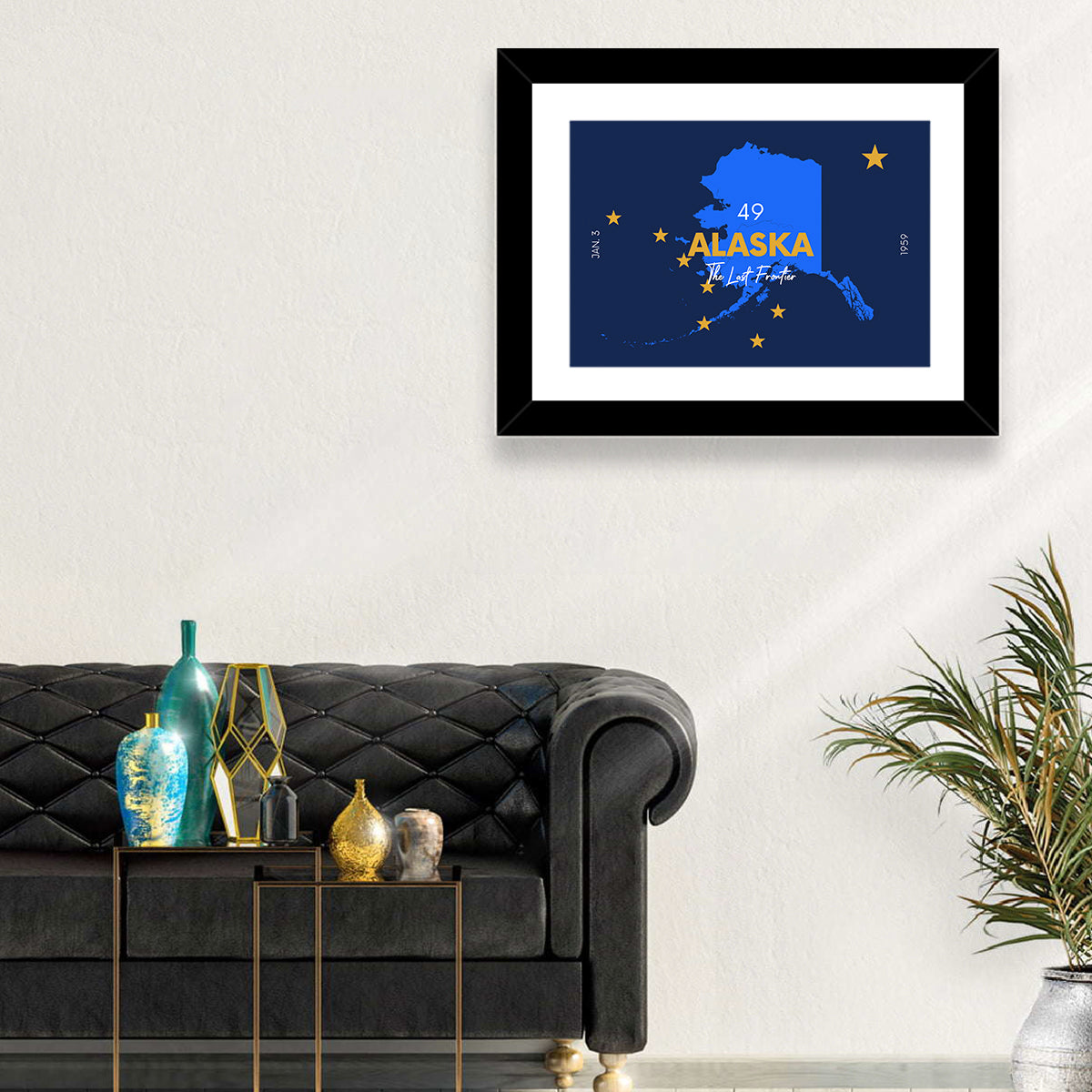 Alaska Map with Gold Stars Wall Art