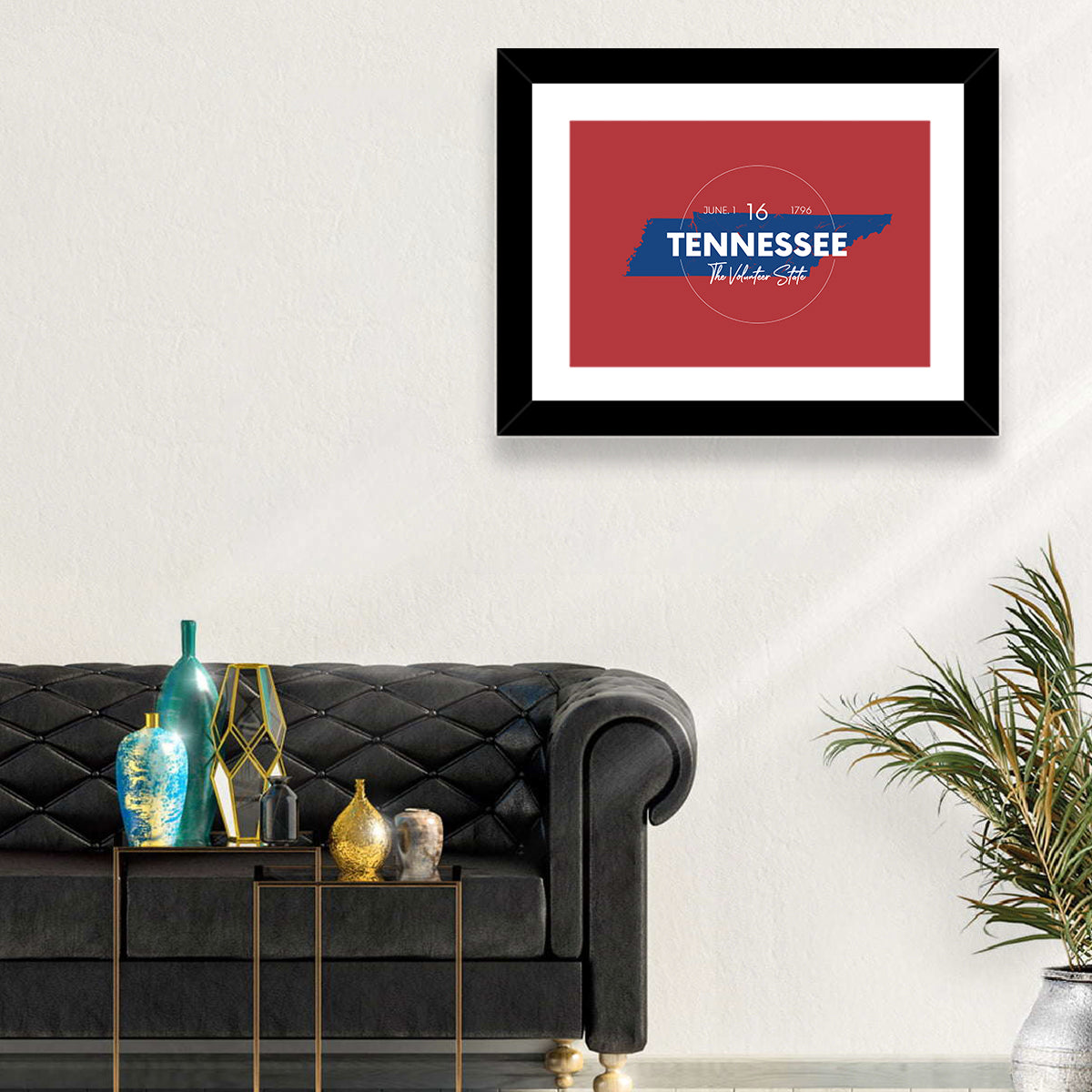 Tennessee Typographic Map Wall Art in a room, landscape