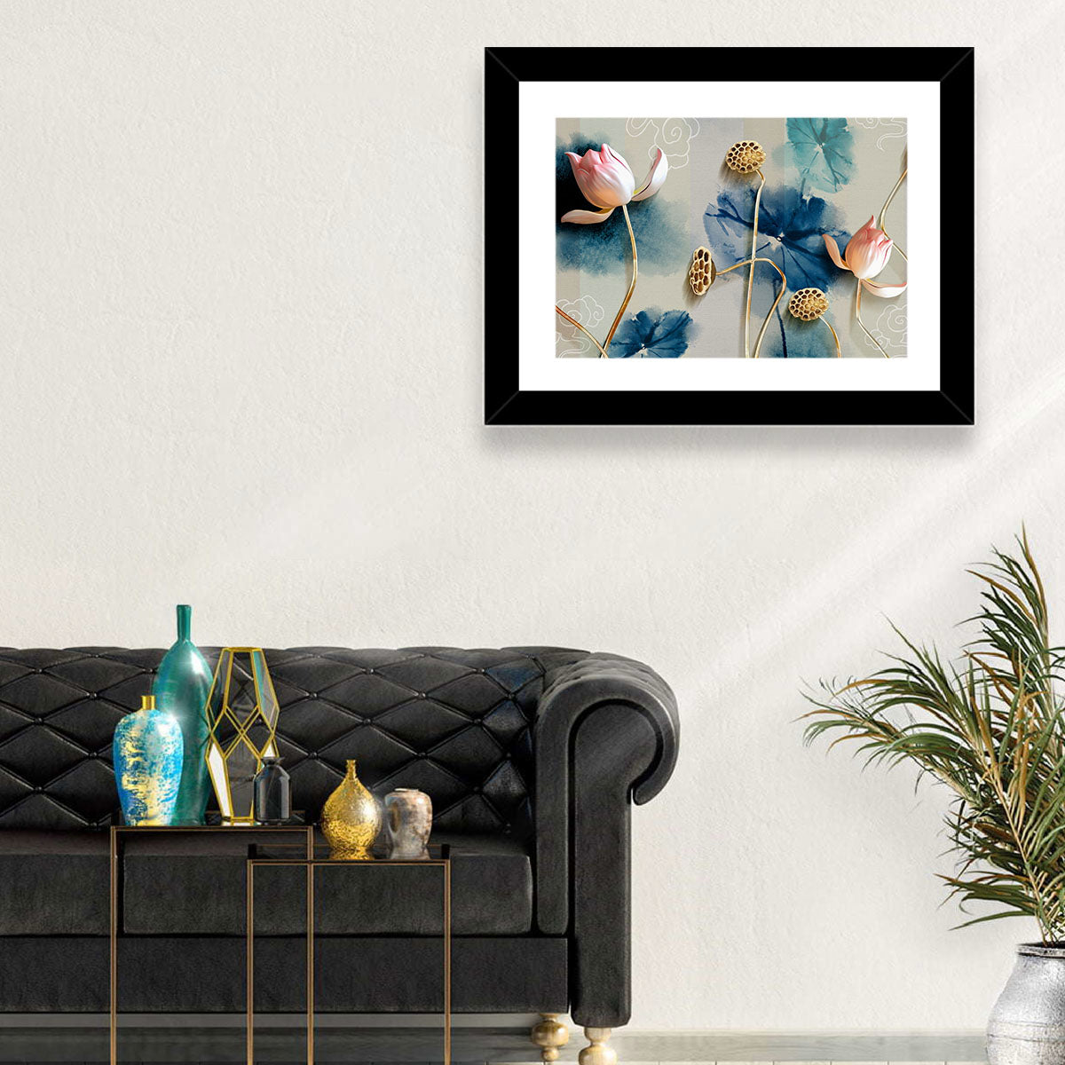 Blue Lotus Botanical Backdrop Wall Art