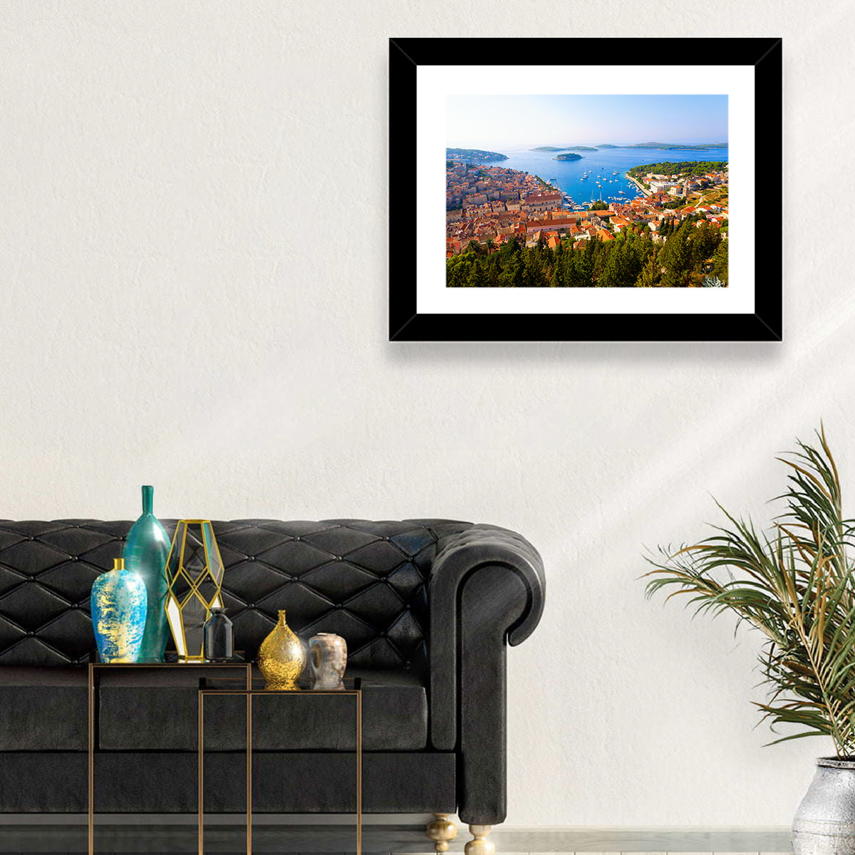 Hvar Harbor Aerial View Wall Art in a room, landscape