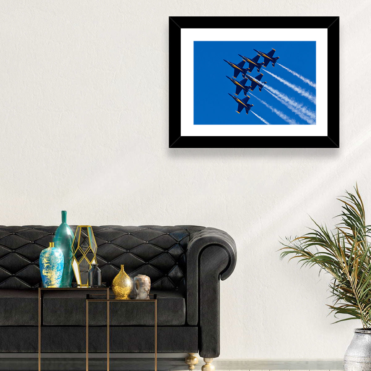 Blue Angels Delta Formation Flyover Wall Art in a room, landscape