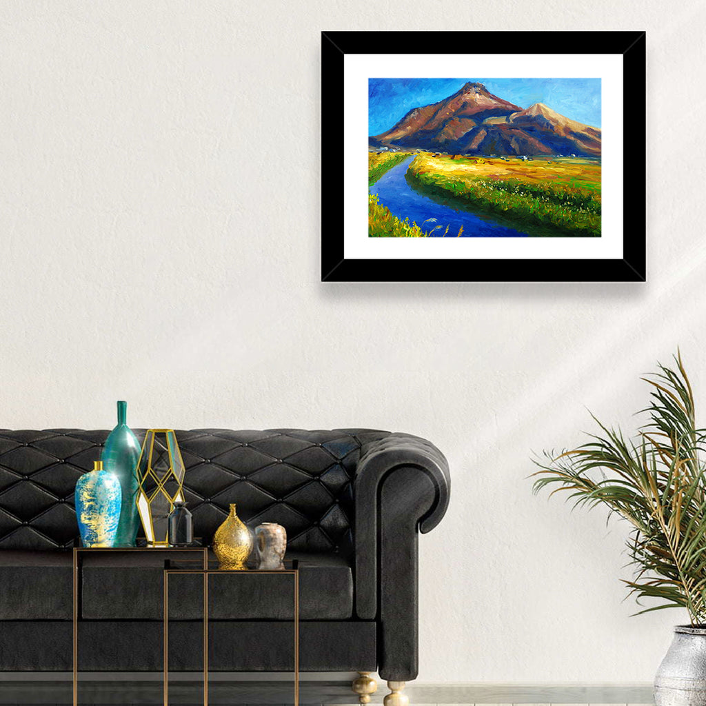 Mountain Village Stream at Golden Hour Wall Art