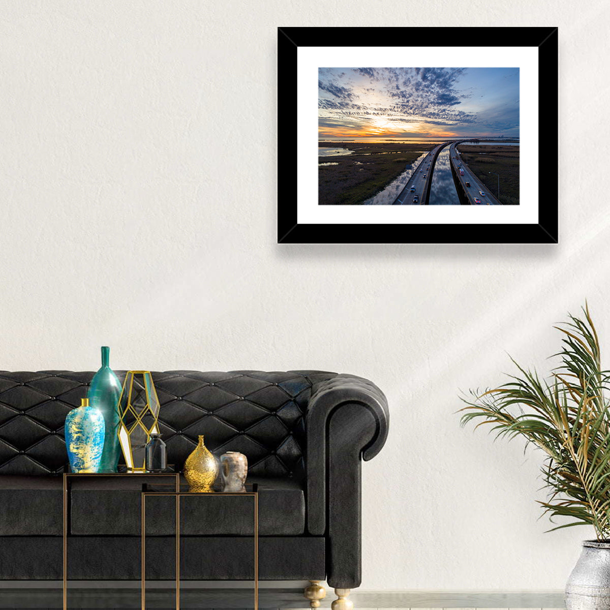 Mobile Bay Bridge at Sunset Wall Art in a room, landscape