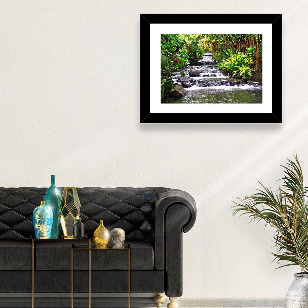 Tabacon Tiered Hot Springs Waterfall Wall Art in a room, landscape