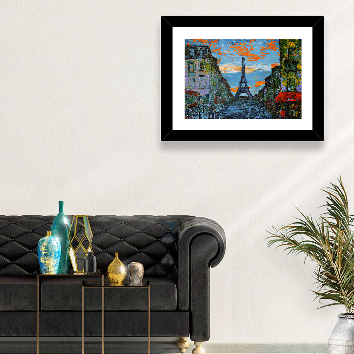 Paris Dusk Street, Eiffel Tower Wall Art in a room, landscape