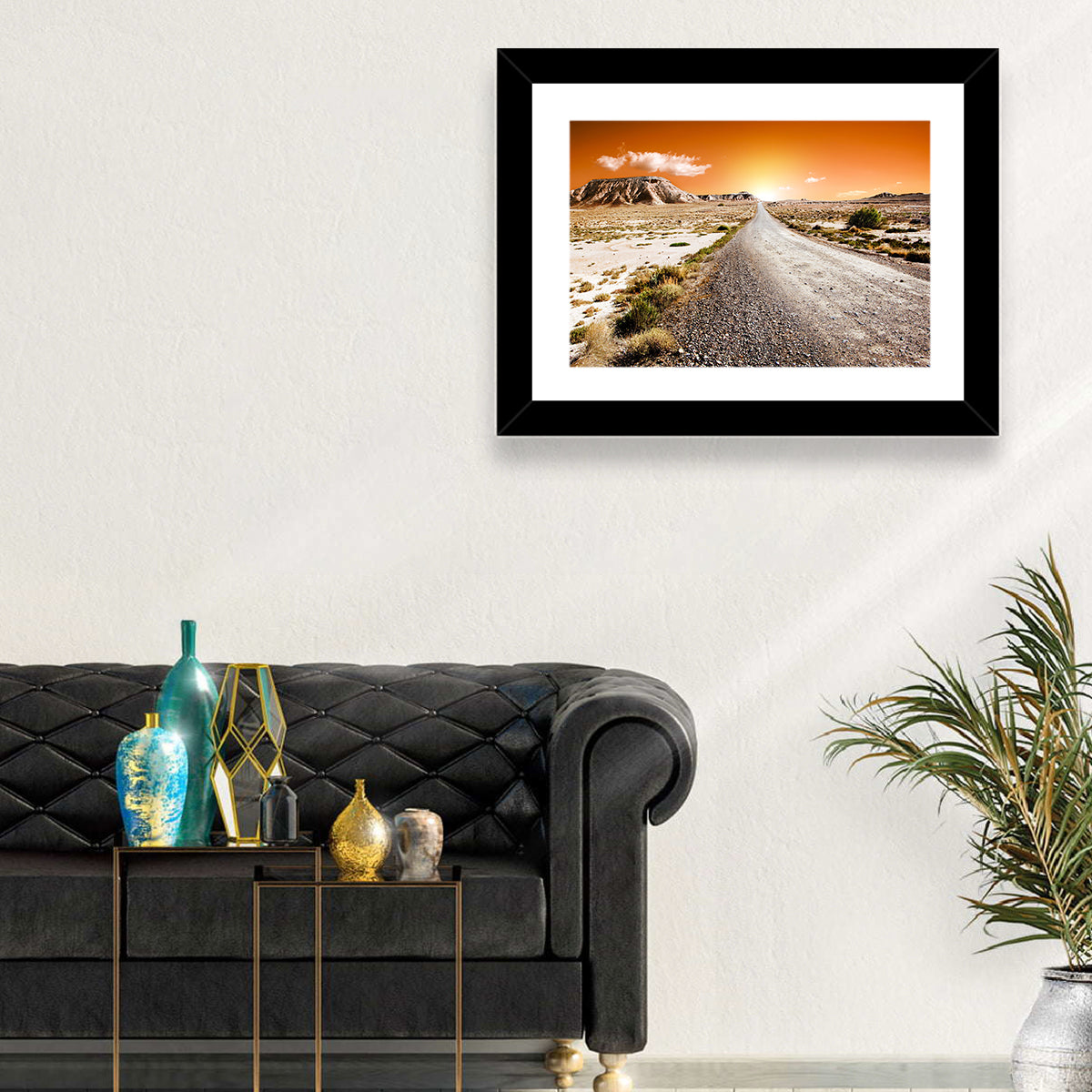 Infinite Desert Road Wall Art in a room, landscape